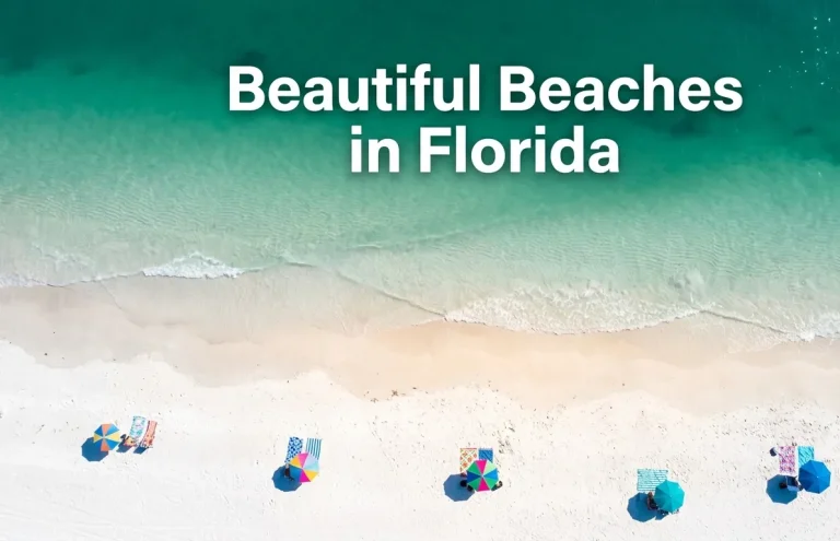 Aerial drone photo of Siesta Key's pure white quartz sand meeting turquoise Gulf water, part of a beautiful Florida beaches guide.