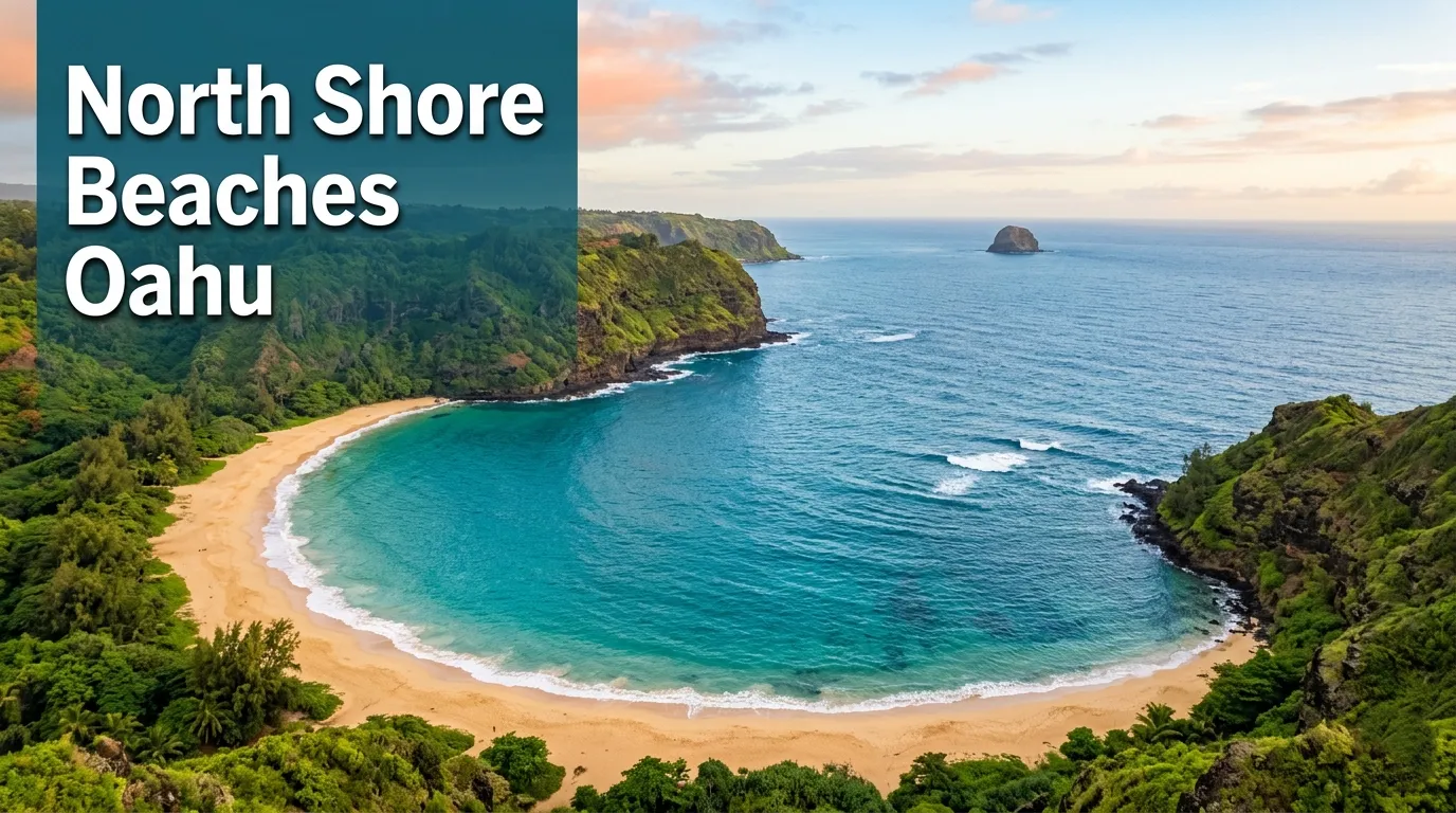 Aerial view of a turquoise Hawaiian bay representing the best north shore beaches oahu has to offer.