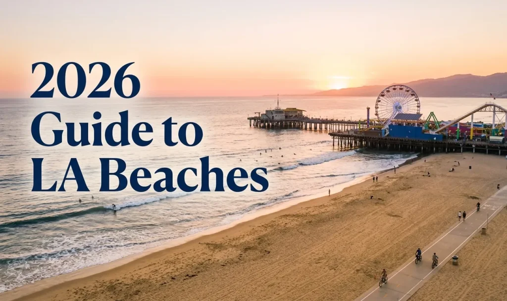 Sunset over Santa Monica Beach and Pier at LA beaches guide 2026