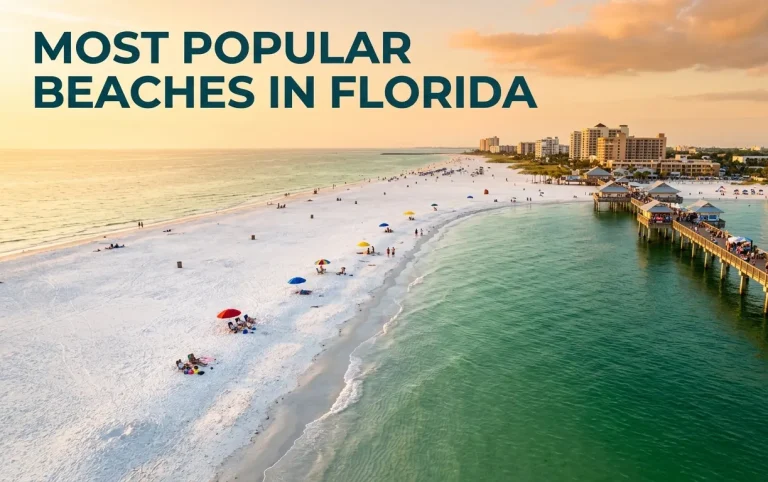 Aerial photo of Clearwater Beach's white sand .